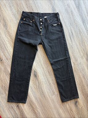 Levi's Black Wash 501 Straight Leg Jeans Button-Fly Denim Y2K Cotton 34x32